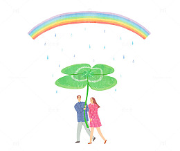 手绘彩虹雨