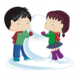 堆雪人的2个小孩
