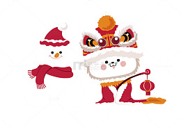 雪地里的穿服装的雪人