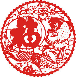 中国风福字圆形剪纸