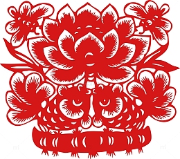 中国风莲花鲤鱼剪纸