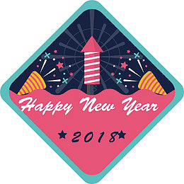 手绘新年2018菱形标签