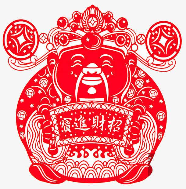 2018春节财神爷红色窗花图案