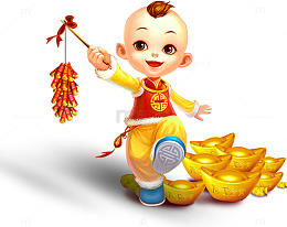 卡通年画娃娃放鞭炮新年装饰