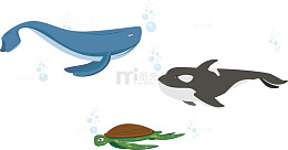 卡通海洋动物和气泡