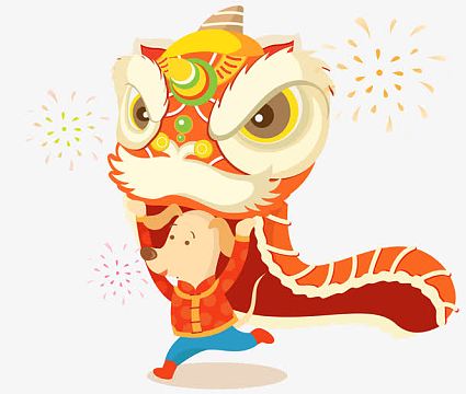 卡通小狗舞狮免抠图