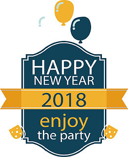 墨绿色气球新年标签