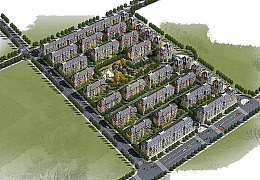 手绘3D城市小区鸟瞰图