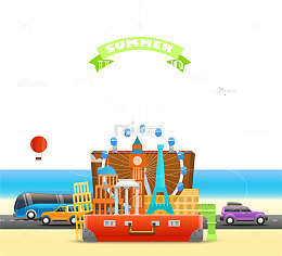 卡通海边场景海报