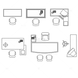 现代各式办公桌平面图免抠png