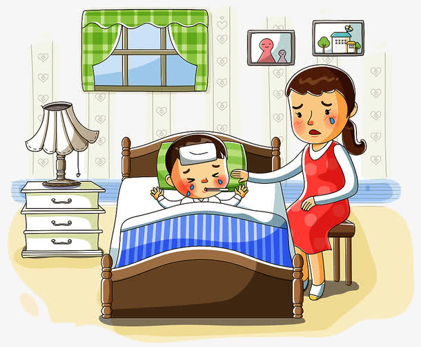 宝宝发烧生病哭闹妈妈着急