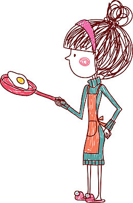 女孩做荷包蛋简笔画