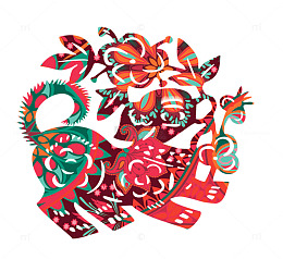 狗年春节小狗印花剪纸png图