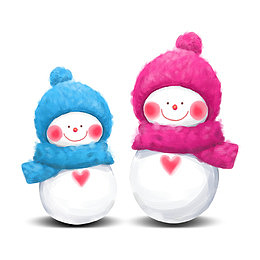 蓝色和红色的雪人