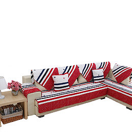 产品实物红蓝条纹沙发垫