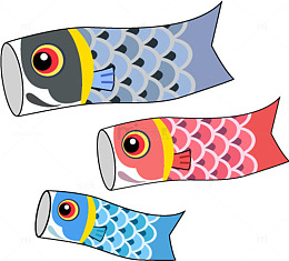 灰红蓝三色鲤鱼旗图案