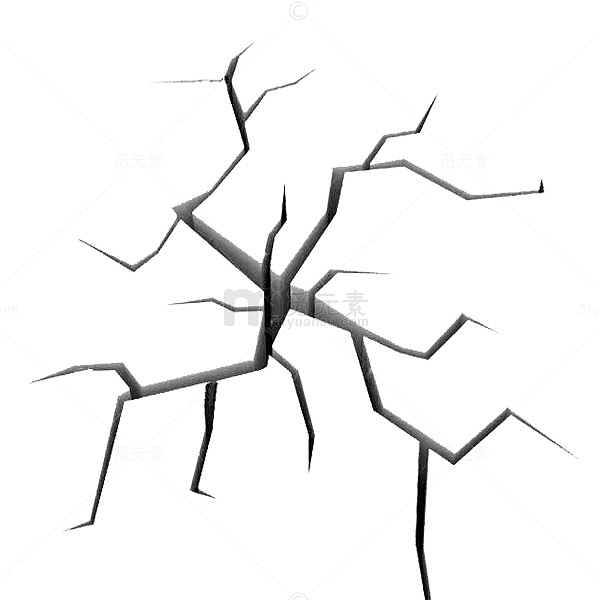 地表黑色树根形状裂缝