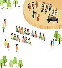 手绘钢琴演奏音乐会听众