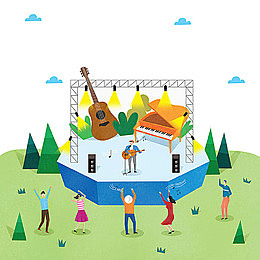 手绘热情的室外演唱会