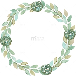 手绘绿色花环