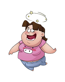 卡通人物胖肥女孩头晕元素