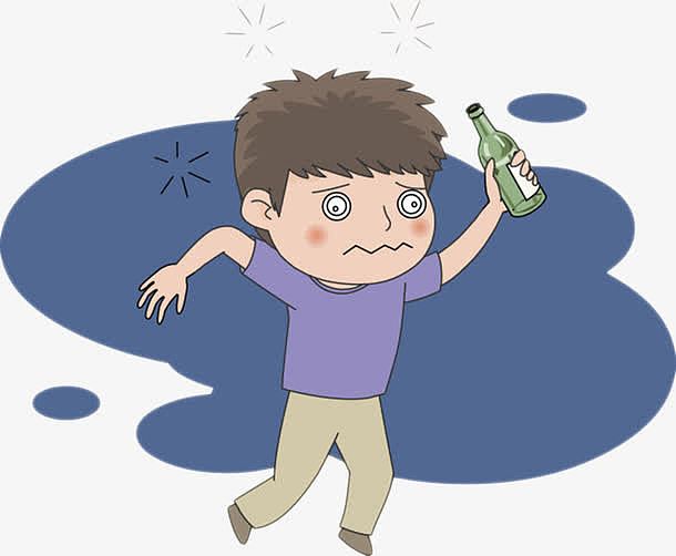 > 卡通人物小男孩喝醉酒头晕元素