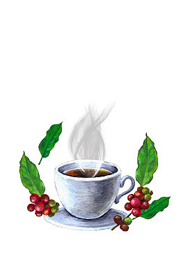 手绘热茶茶叶