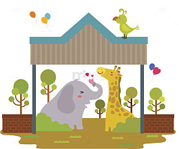 棚子里的大象和长颈鹿