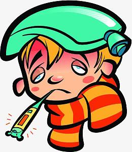 卡通生病发烧的宝宝