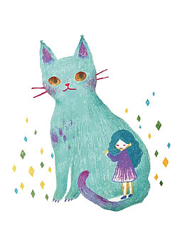 矢量手绘猫和少女