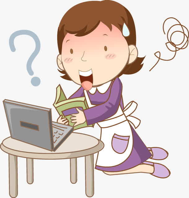 手绘女人上网免抠图