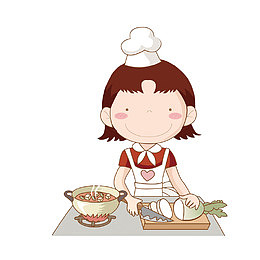 卡通厨房烧菜的厨娘