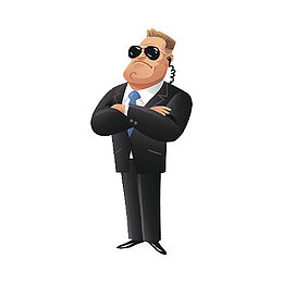 卡通穿西装戴墨镜耳机的保镖