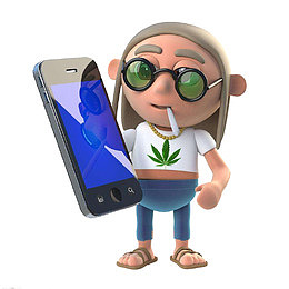 叼烟人物拿着手机卡通形象