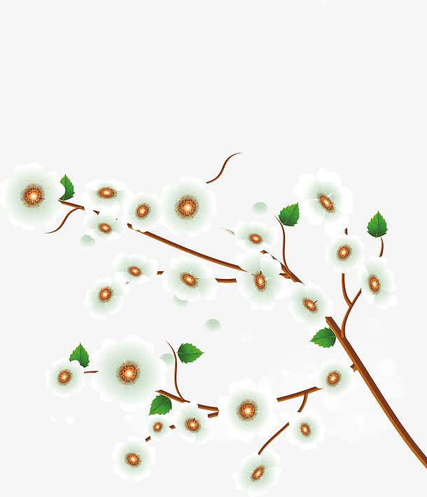 白色樱花树枝手绘精美