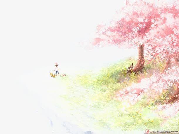 樱花树林卡通手绘
