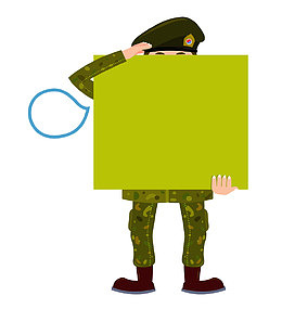 拿着牌子的军人卡通图
