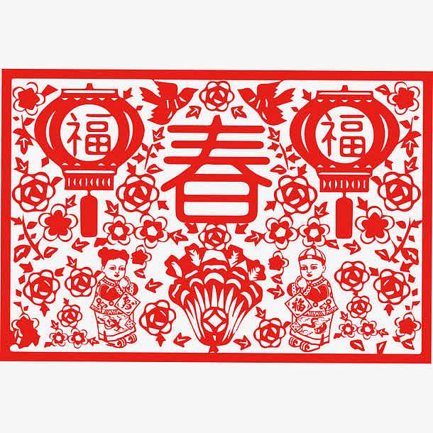 卡通红色中国风新春剪纸