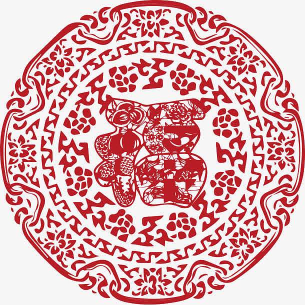 中国风卡通红色福字新年窗花剪纸