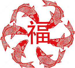 红色矢量中国风福寿鱼PNG免费