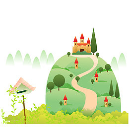卡通山顶城堡素材