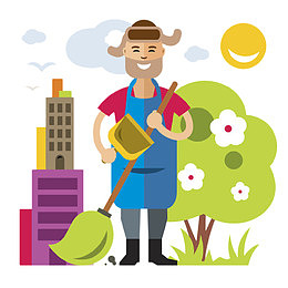 卡通人物扫帚清洁卫生