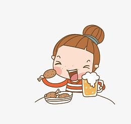 正在大吃大喝的卡通女孩