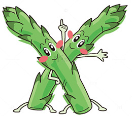两根绿色卡通蔬菜芦笋可爱表情