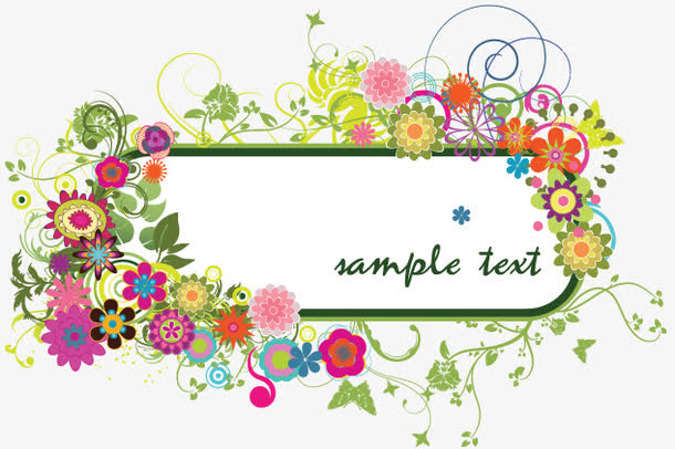 矢量彩色花朵边框主题框