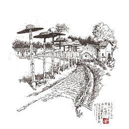 手绘客家建筑PNG