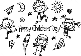 手绘简笔画风格儿童节素材