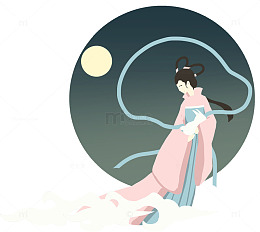 手绘卡通嫦娥奔月