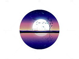 矢量湖边的月亮