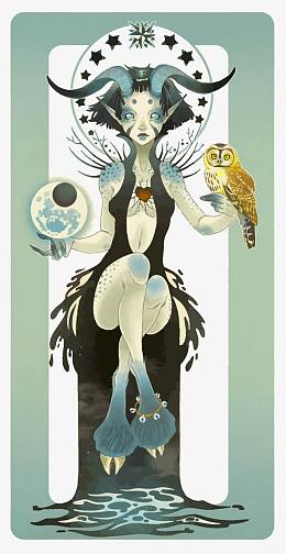 矢量水彩摩羯座插画